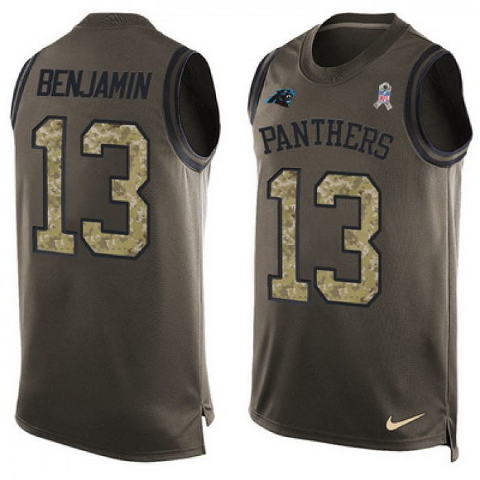 Men's Carolina Panthers #13 Kelvin Benjamin Green Salute to Service Hot Pressing Player Name & Number Nike NFL Tank Top Jersey