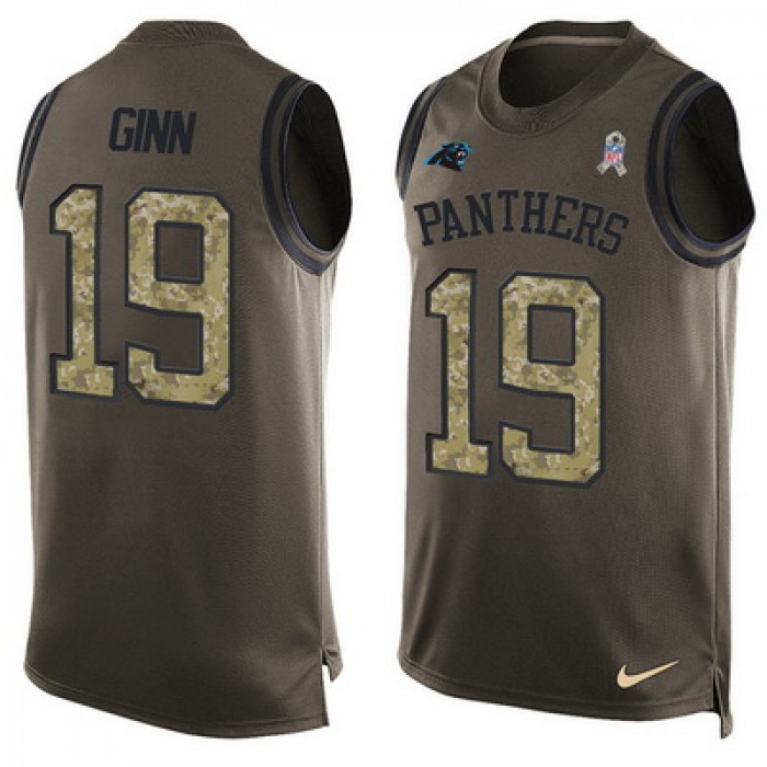 Men's Carolina Panthers #19 Ted Ginn Jr. Green Salute to Service Hot Pressing Player Name & Number Nike NFL Tank Top Jersey