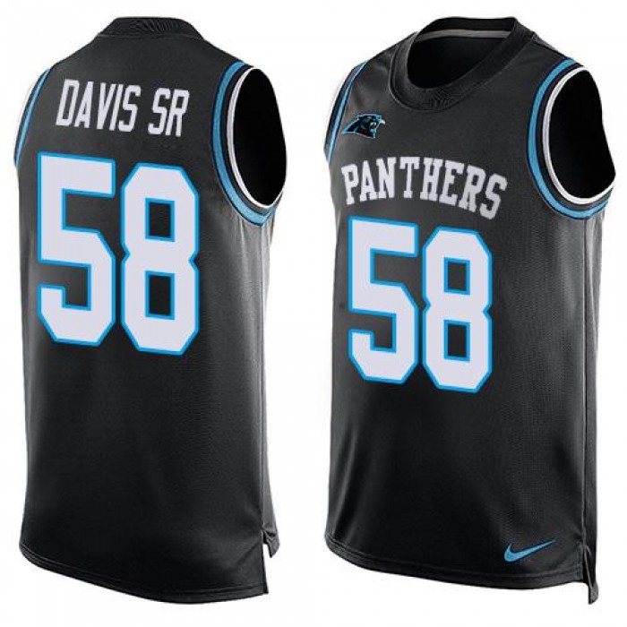 Men's Carolina Panthers #58 Thomas Davis Sr Black Hot Pressing Player Name & Number Nike NFL Tank Top Jersey