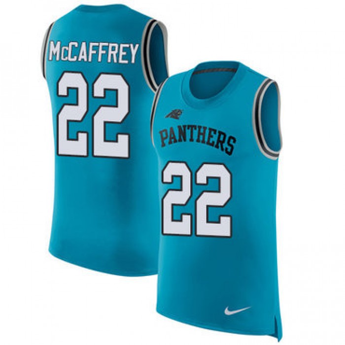 Nike Panthers #22 Christian McCaffrey Blue Alternate Men's Stitched NFL Limited Rush Tank Top Jersey