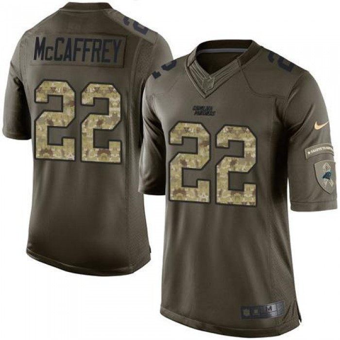 Nike Panthers #22 Christian McCaffrey Green Men's Stitched NFL Limited Salute to Service Jersey