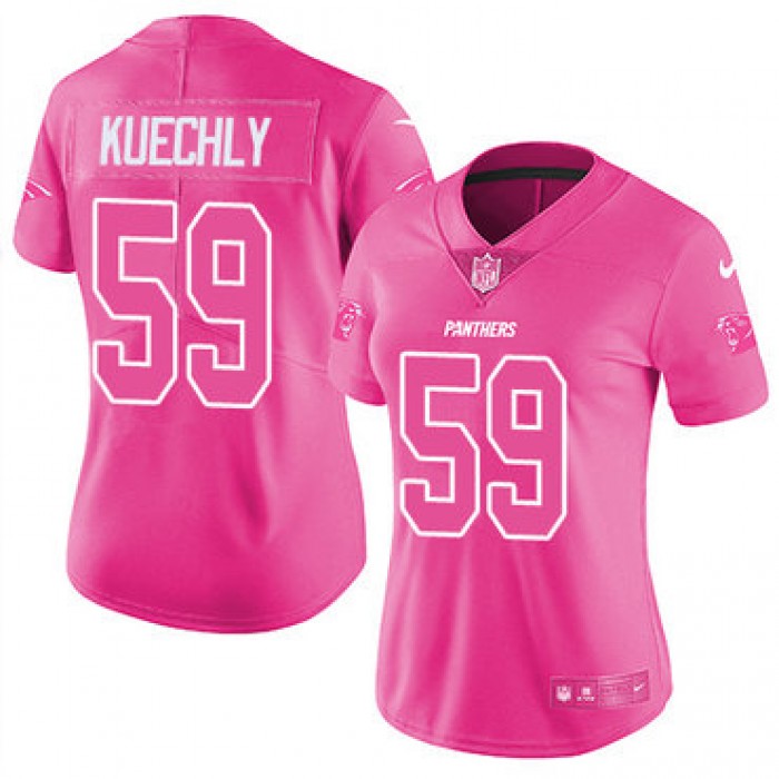 Nike Panthers #59 Luke Kuechly Pink Women's Stitched NFL Limited Rush Fashion Jersey