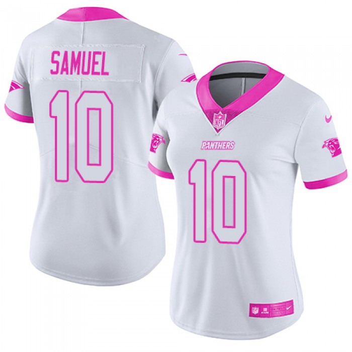 Nike Panthers #10 Curtis Samuel White Pink Women's Stitched NFL Limited Rush Fashion Jersey