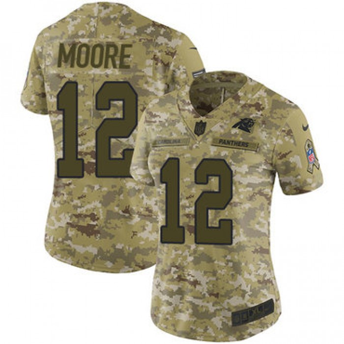 Nike Panthers #12 DJ Moore Camo Women's Stitched NFL Limited 2018 Salute to Service Jersey