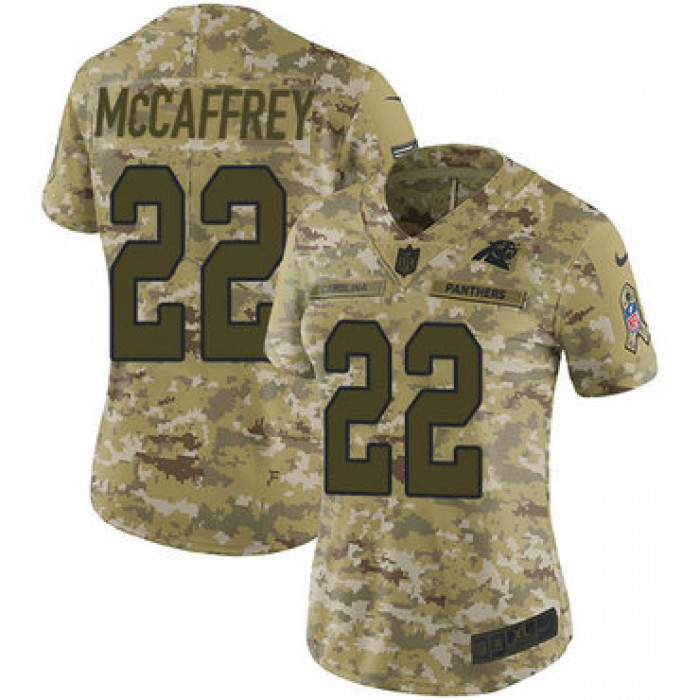 Nike Panthers #22 Christian McCaffrey Camo Women's Stitched NFL Limited 2018 Salute to Service Jersey