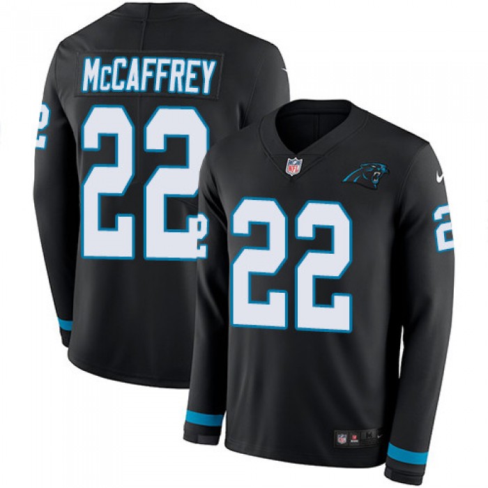 Nike Panthers #22 Christian McCaffrey Black Team Color Men's Stitched NFL Limited Therma Long Sleeve Jersey