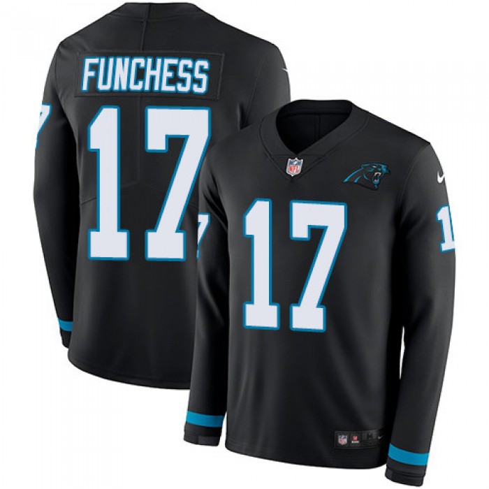 Nike Panthers #17 Devin Funchess Black Team Color Men's Stitched NFL Limited Therma Long Sleeve Jersey