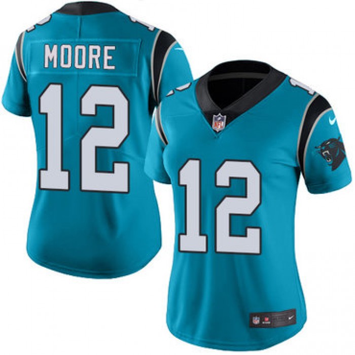 Nike Panthers #12 DJ Moore Blue Women's Stitched NFL Limited Rush Jersey