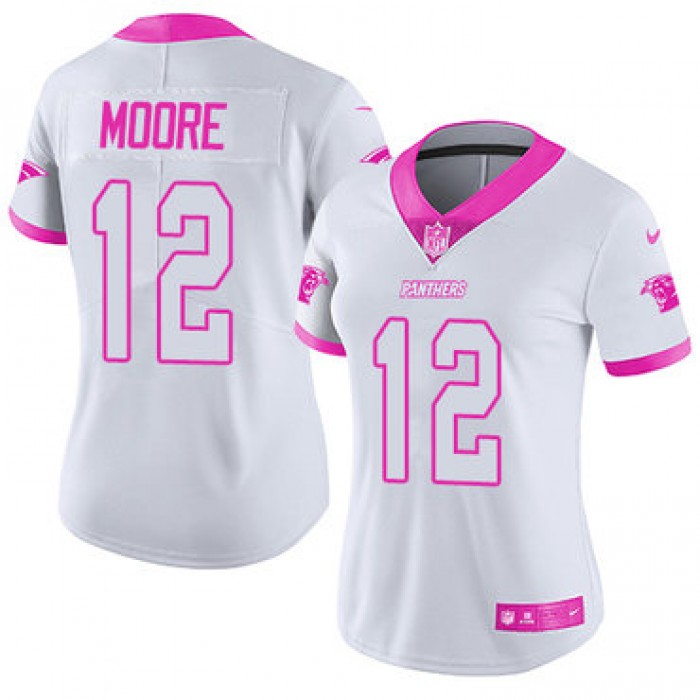 Nike Panthers #12 DJ Moore White Pink Women's Stitched NFL Limited Rush Fashion Jersey