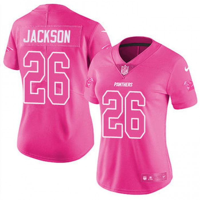Nike Panthers #26 Donte Jackson Pink Women's Stitched NFL Limited Rush Fashion Jersey