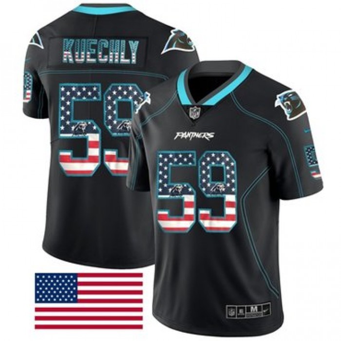 Nike Panthers #59 Luke Kuechly Black Men's Stitched NFL Limited Rush USA Flag Jersey