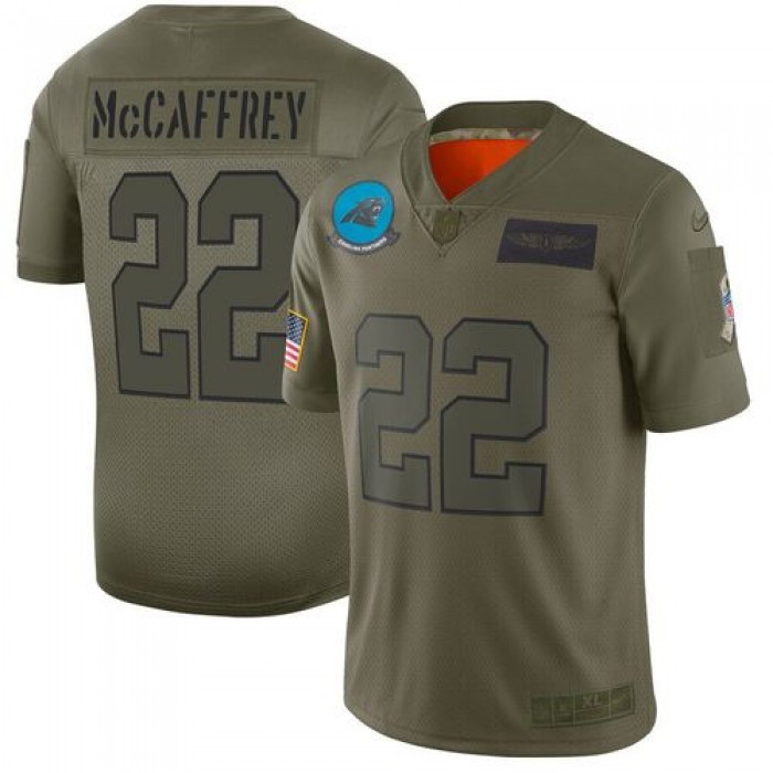Men Carolina Panthers 22 Mccaffrey Green Nike Olive Salute To Service Limited NFL Jerseys