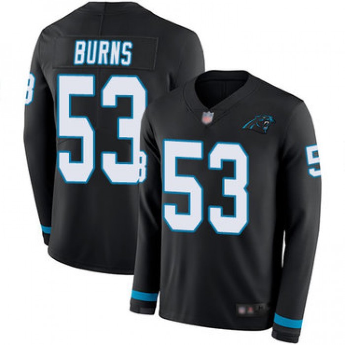 Panthers #53 Brian Burns Black Team Color Men's Stitched Football Limited Therma Long Sleeve Jersey