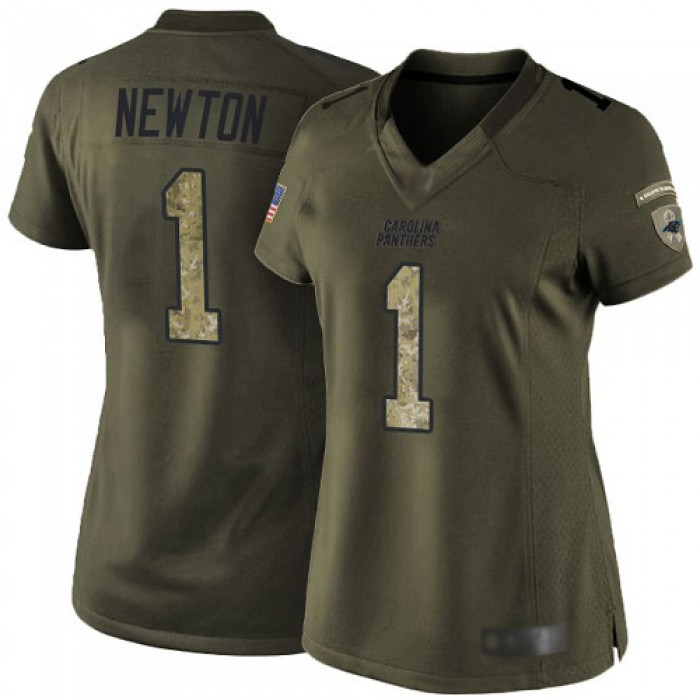 Panthers #1 Cam Newton Green Women's Stitched Football Limited 2015 Salute to Service Jersey