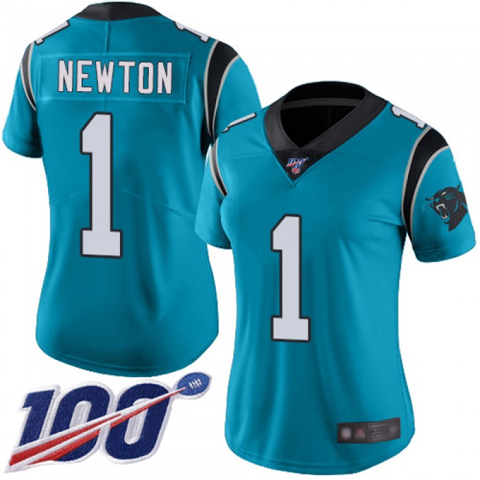 Nike Panthers #1 Cam Newton Blue Alternate Women's Stitched NFL 100th Season Vapor Limited Jersey