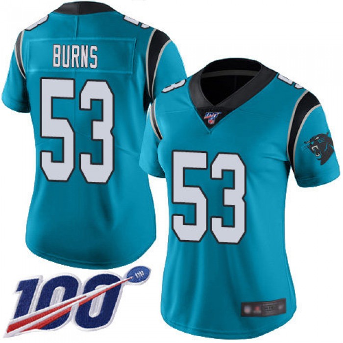 Nike Panthers #53 Brian Burns Blue Women's Stitched NFL Limited Rush 100th Season Jersey