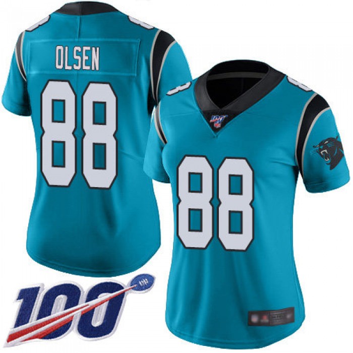 Nike Panthers #88 Greg Olsen Blue Women's Stitched NFL Limited Rush 100th Season Jersey