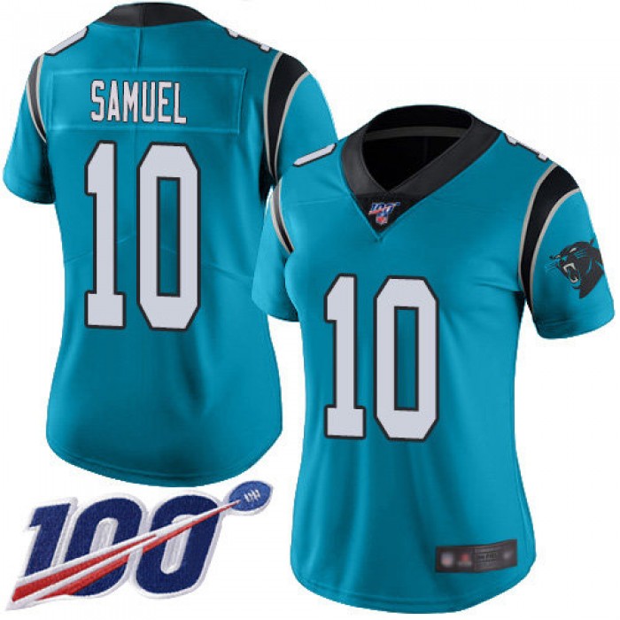 Nike Panthers #10 Curtis Samuel Blue Women's Stitched NFL Limited Rush 100th Season Jersey