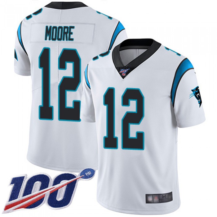 Nike Panthers #12 DJ Moore White Men's Stitched NFL 100th Season Vapor Limited Jersey