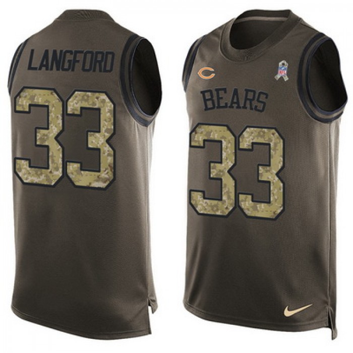 Men's Chicago Bears #33 Jeremy Langford Green Salute to Service Hot Pressing Player Name & Number Nike NFL Tank Top Jersey