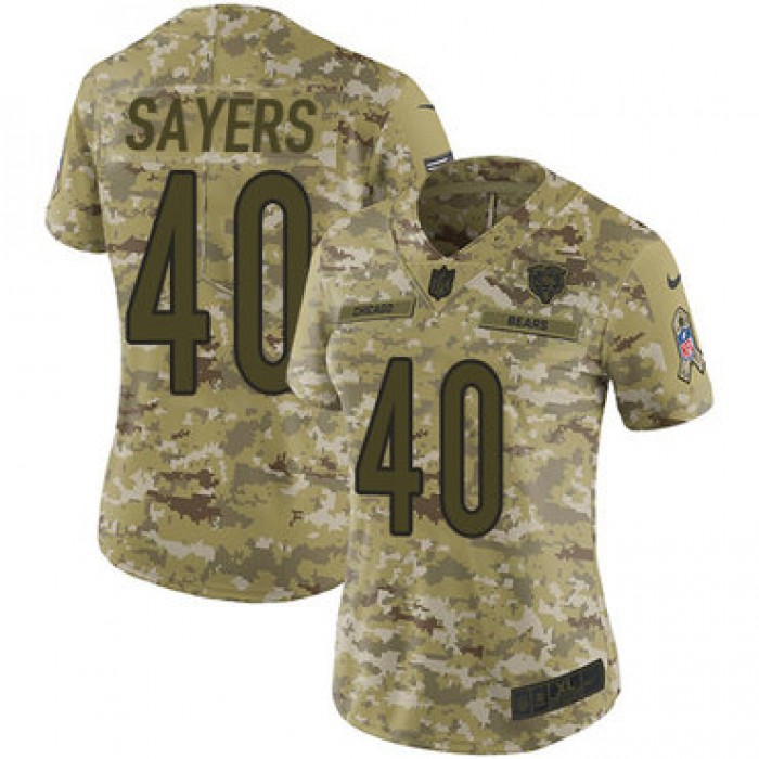 Nike Bears #40 Gale Sayers Camo Women's Stitched NFL Limited 2018 Salute to Service Jersey