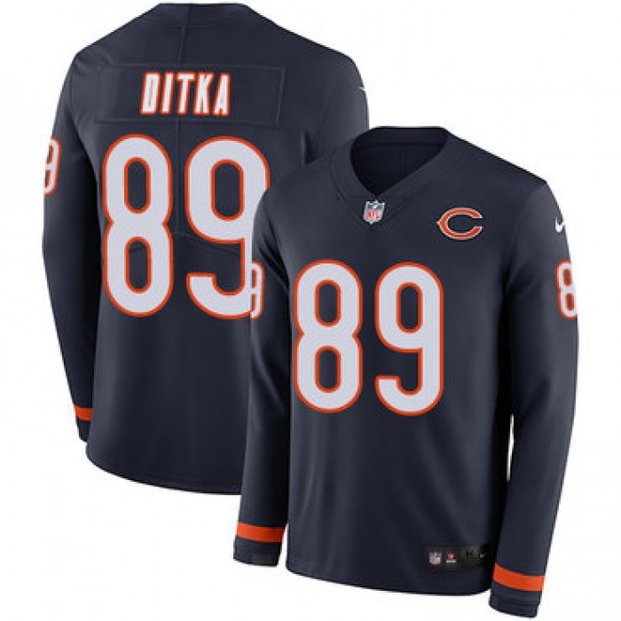 Nike Bears #89 Mike Ditka Navy Blue Team Color Men's Stitched NFL Limited Therma Long Sleeve Jersey