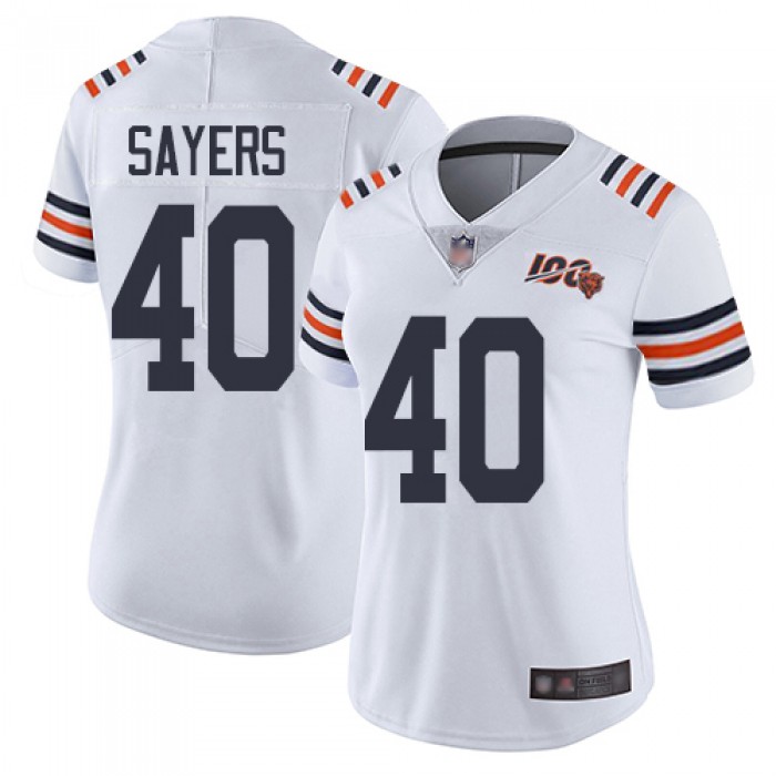 Bears #40 Gale Sayers White Alternate Women's Stitched Football Vapor Untouchable Limited 100th Season Jersey