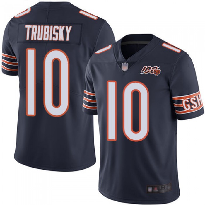 Chicago Bears #10 Mitchell Trubisky Navy Blue Team Color Men's Stitched Football 100th Season Vapor Limited Jersey