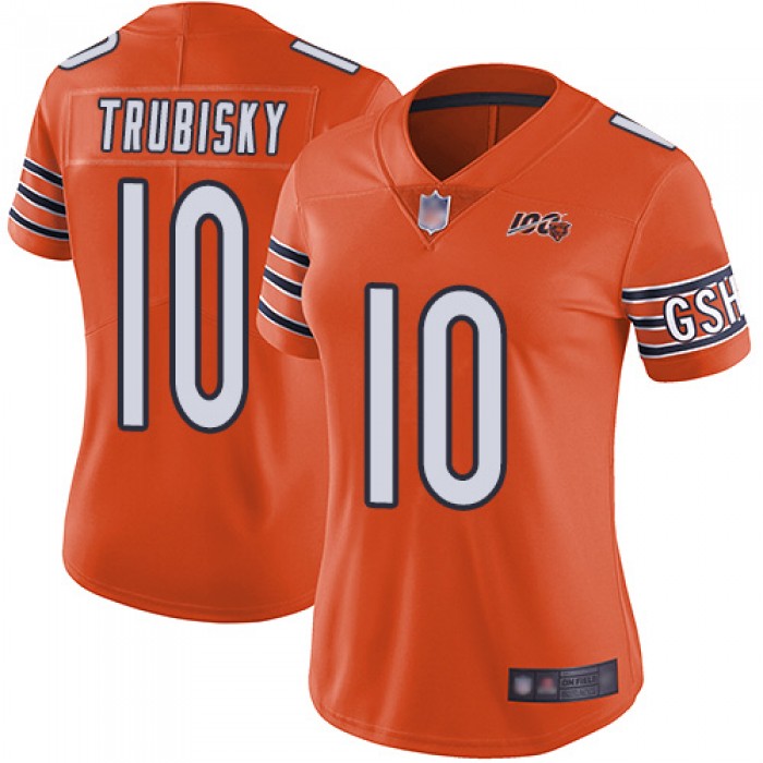 Bears #10 Mitchell Trubisky Orange Women's Stitched Football Limited Rush 100th Season Jersey