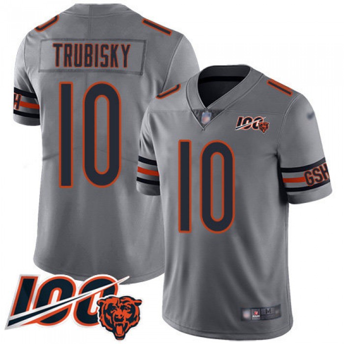 Bears #10 Mitchell Trubisky Silver Men's Stitched Football Limited Inverted Legend 100th Season Jersey