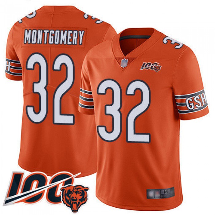 Bears #32 David Montgomery Orange Men's Stitched Football Limited Rush 100th Season Jersey