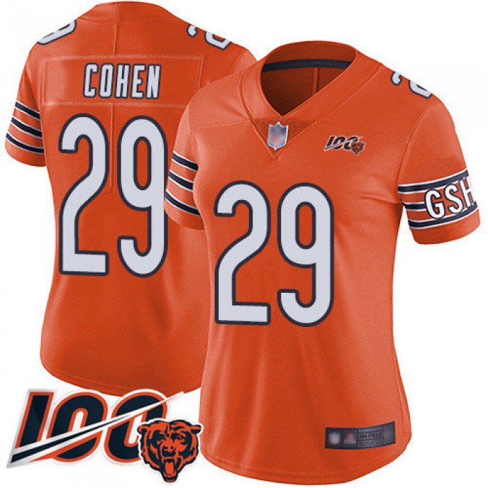 Nike Bears #29 Tarik Cohen Orange Women's Stitched NFL Limited Rush 100th Season Jersey