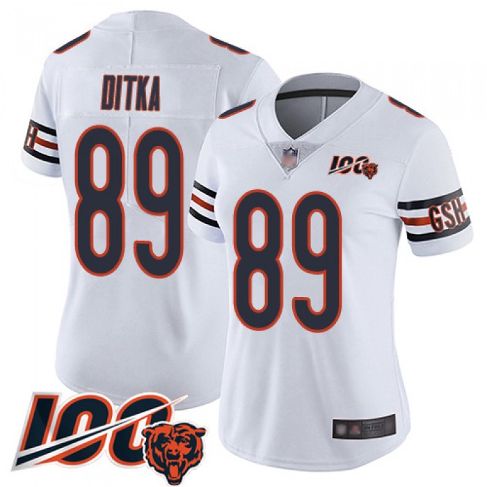 Nike Bears #89 Mike Ditka White Women's Stitched NFL 100th Season Vapor Limited Jersey