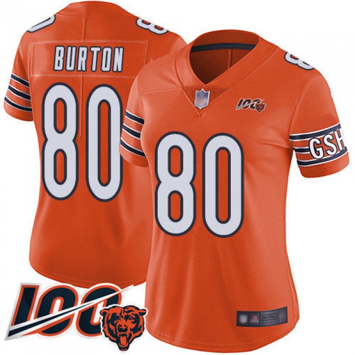 Nike Bears #80 Trey Burton Orange Women's Stitched NFL Limited Rush 100th Season Jersey