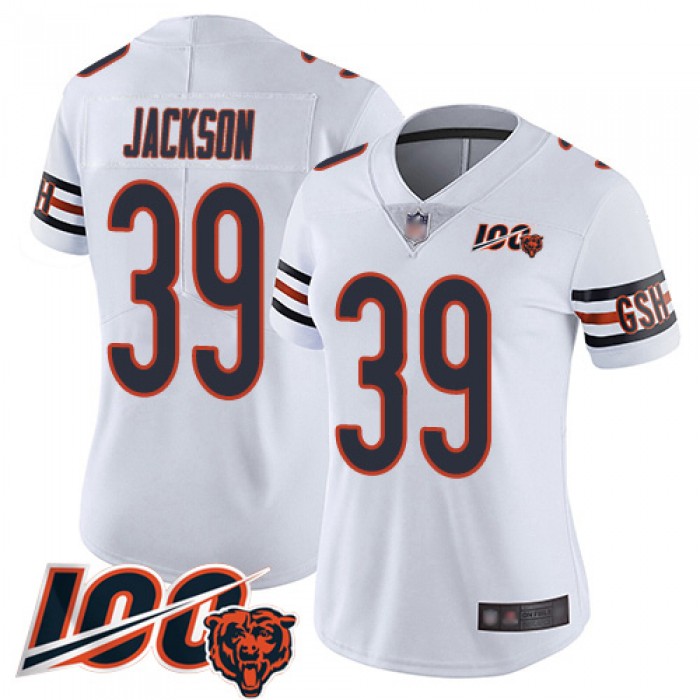Nike Bears #39 Eddie Jackson White Women's Stitched NFL 100th Season Vapor Limited Jersey