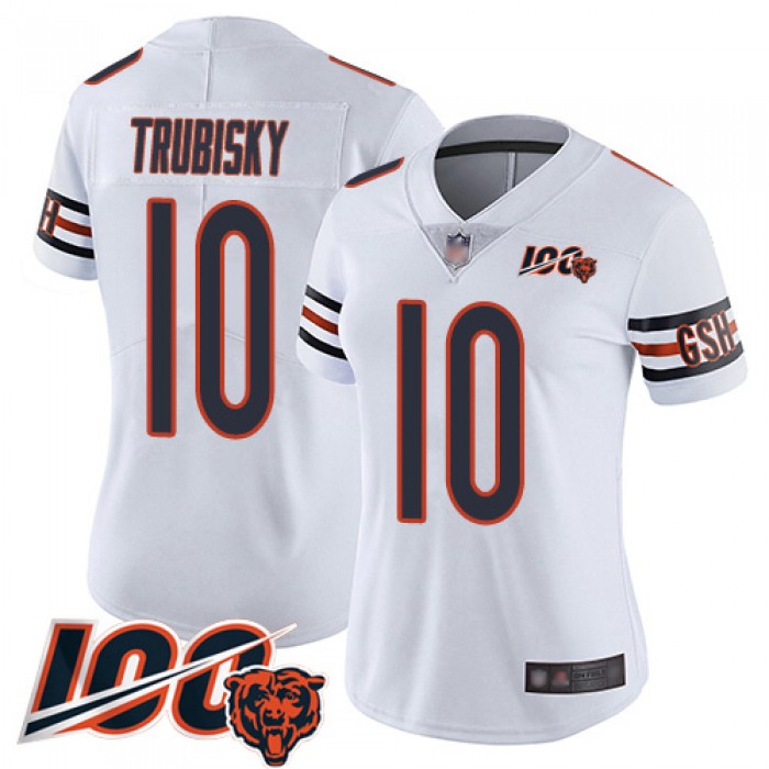 Nike Bears #10 Mitchell Trubisky White Women's Stitched NFL 100th Season Vapor Limited Jersey