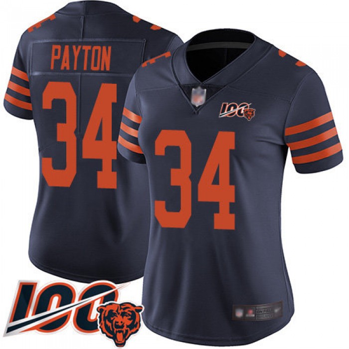 Nike Bears #34 Walter Payton Navy Blue Alternate Women's Stitched NFL 100th Season Vapor Limited Jersey