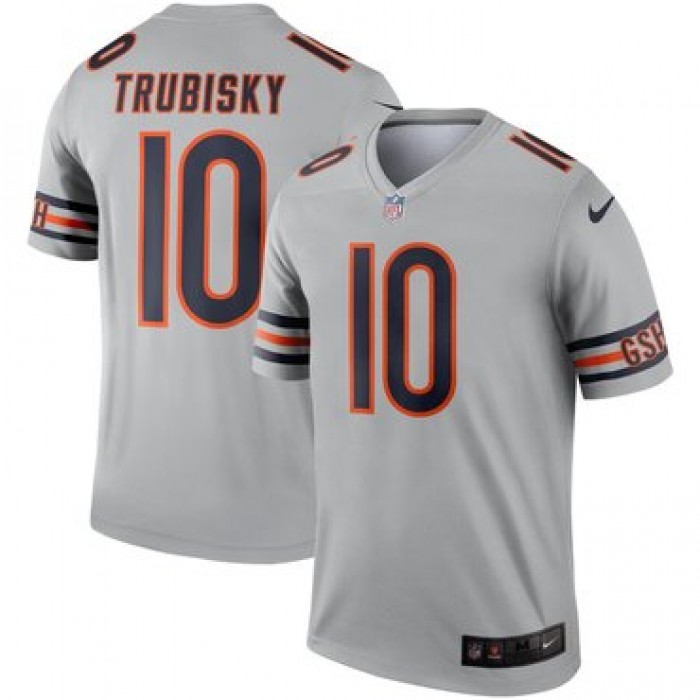 Nike Chicago Bears 10 Mitchell Trubisky Silver Inverted Legend Jersey