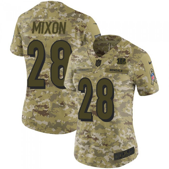 Nike Bengals #28 Joe Mixon Camo Women's Stitched NFL Limited 2018 Salute to Service Jersey