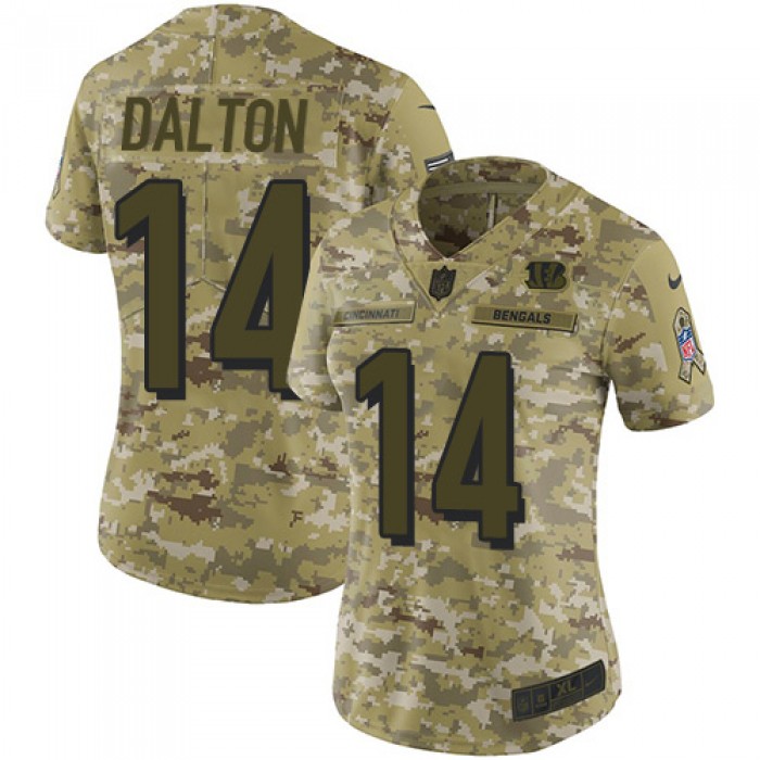Nike Bengals #14 Andy Dalton Camo Women's Stitched NFL Limited 2018 Salute to Service Jersey