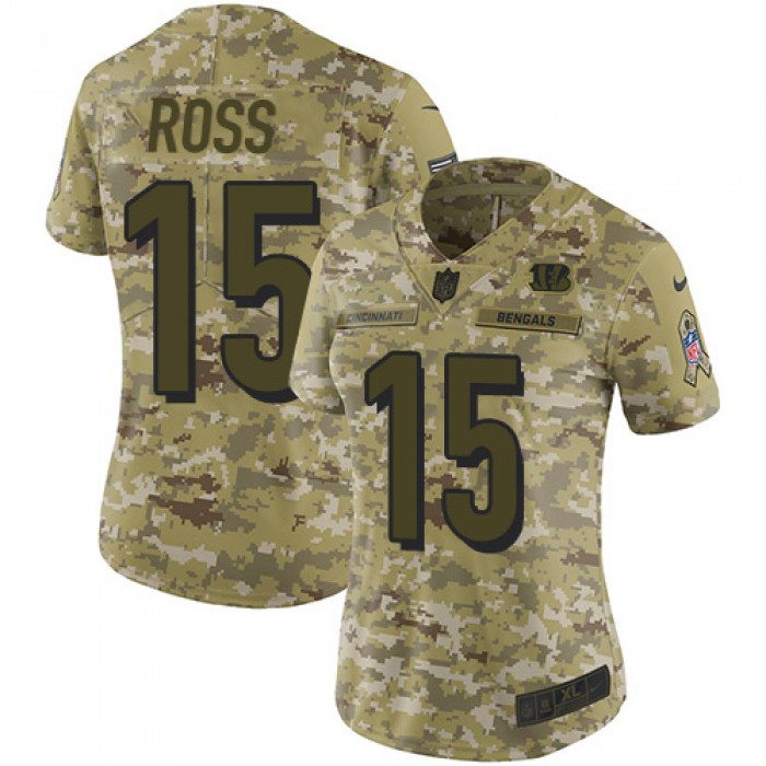 Nike Bengals #15 John Ross Camo Women's Stitched NFL Limited 2018 Salute to Service Jersey