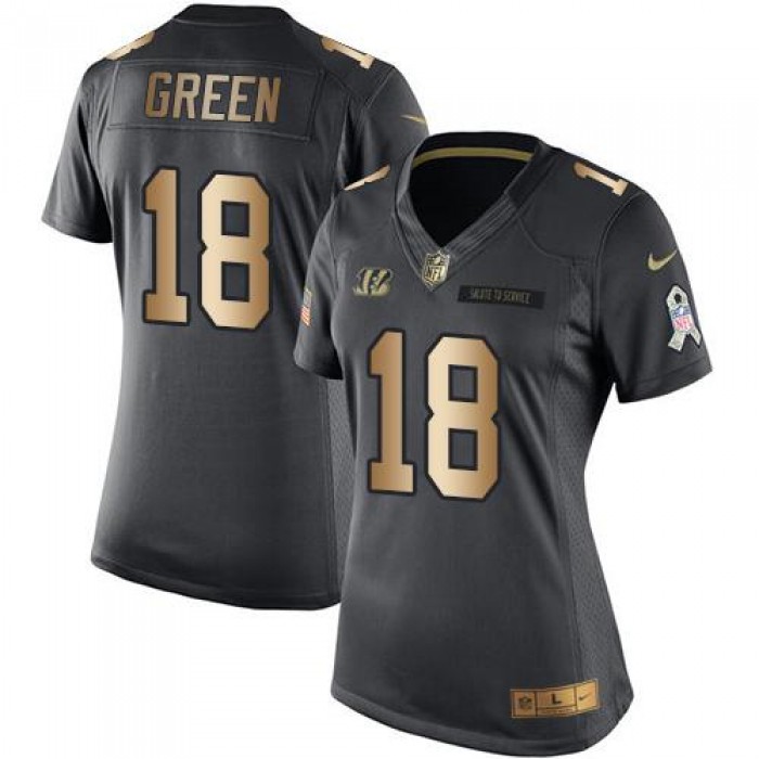Women's Nike Cincinnati Bengals #18 A.J. Green Black Stitched NFL Limited Gold Salute to Service Jersey