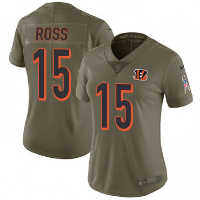 Women's Nike Cincinnati Bengals #15 John Ross Olive Stitched NFL Limited 2017 Salute to Service Jersey