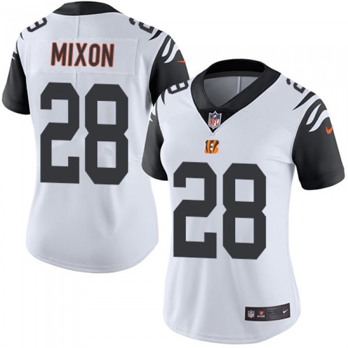 Women's Nike Cincinnati Bengals #28 Joe Mixon White Stitched NFL Limited Rush Jersey