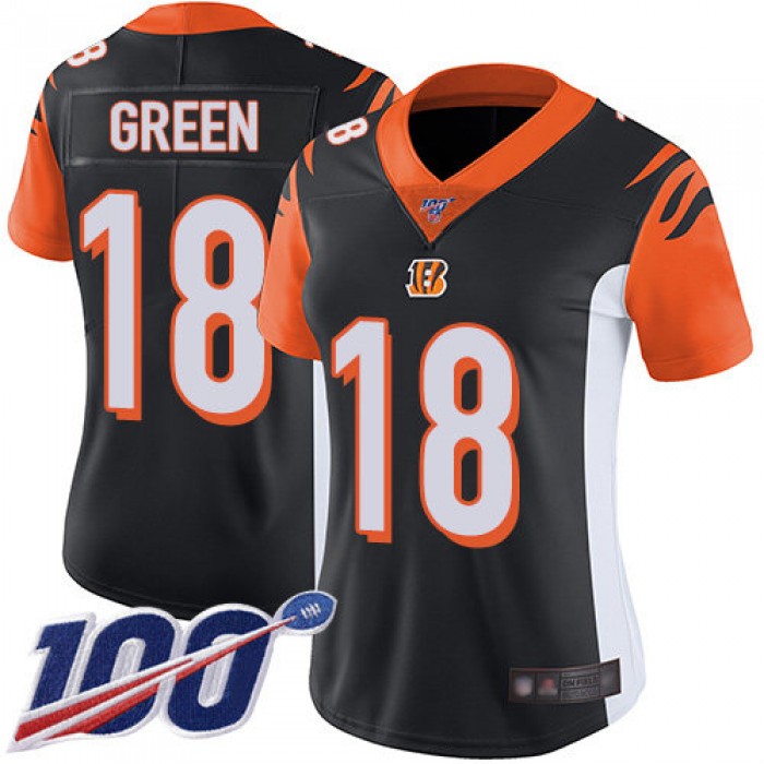 Nike Bengals #18 A.J. Green Black Team Color Women's Stitched NFL 100th Season Vapor Limited Jersey