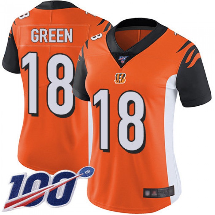 Nike Bengals #18 A.J. Green Orange Alternate Women's Stitched NFL 100th Season Vapor Limited Jersey