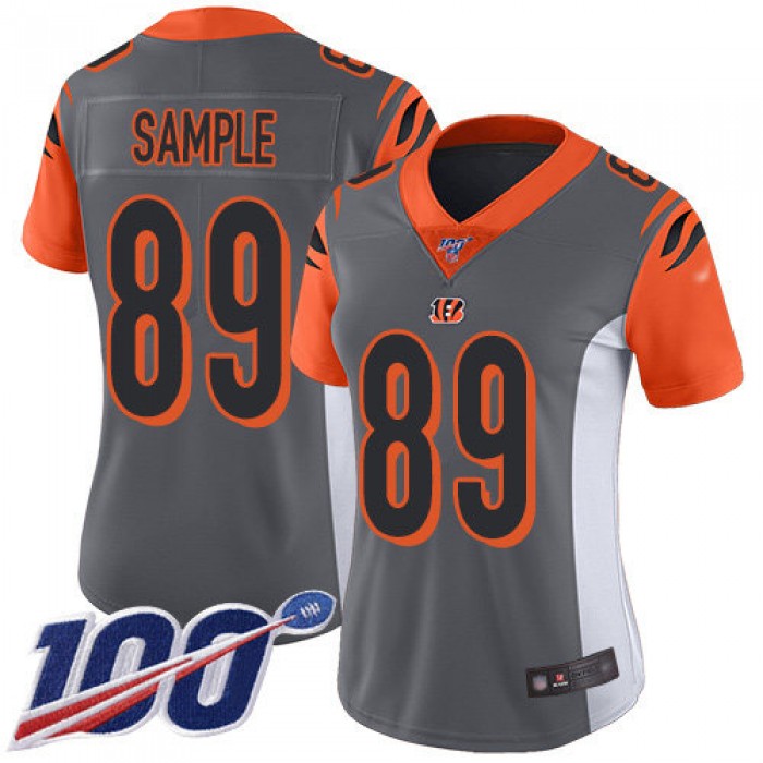 Nike Bengals #89 Drew Sample Silver Women's Stitched NFL Limited Inverted Legend 100th Season Jersey