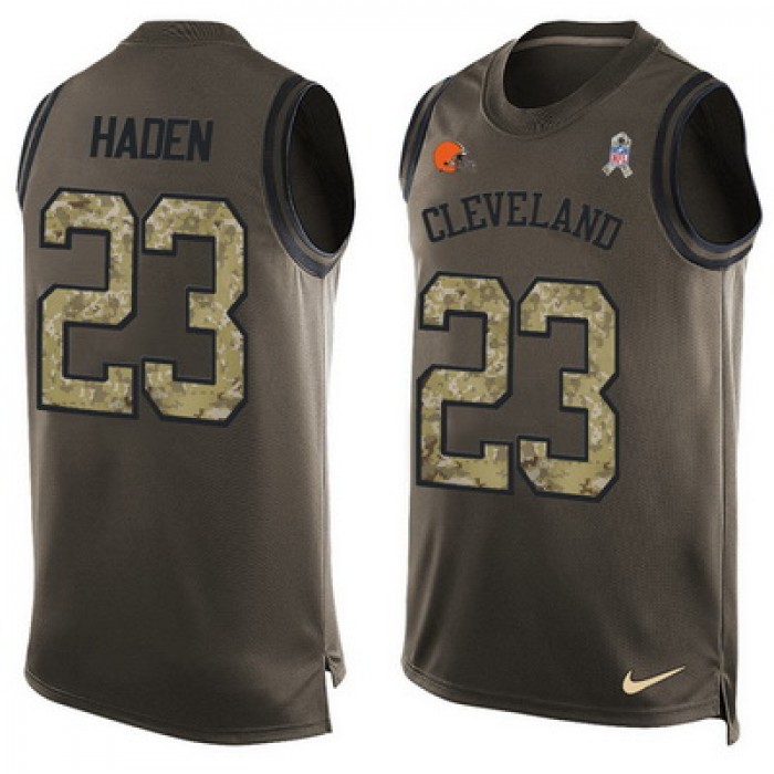 Men's Cleveland Browns #23 Joe Haden Green Salute to Service Hot Pressing Player Name & Number Nike NFL Tank Top Jersey