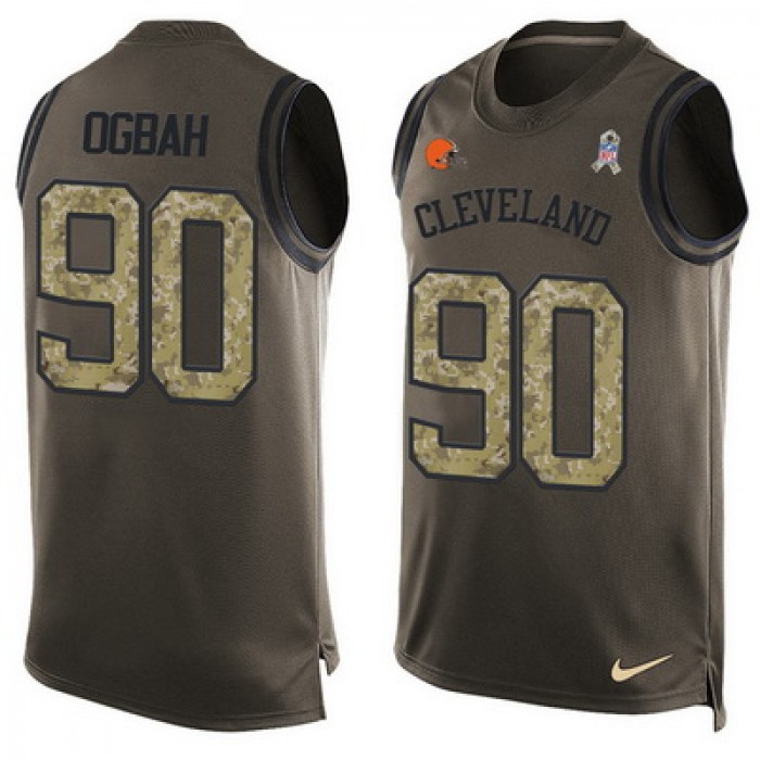 Men's Cleveland Browns #90 Emmanuel Ogbah Green Salute to Service Hot Pressing Player Name & Number Nike NFL Tank Top Jersey