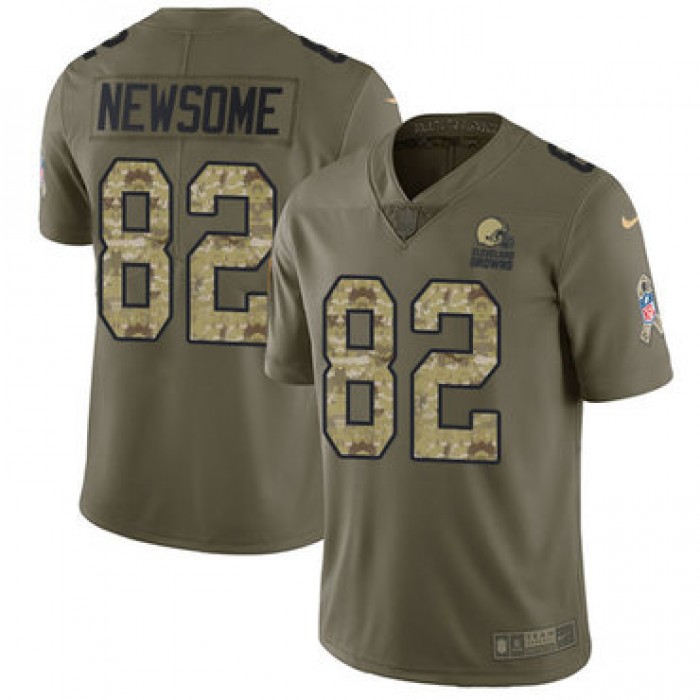 Nike Browns #82 Ozzie Newsome Olive Camo Men's Stitched NFL Limited 2017 Salute To Service Jersey